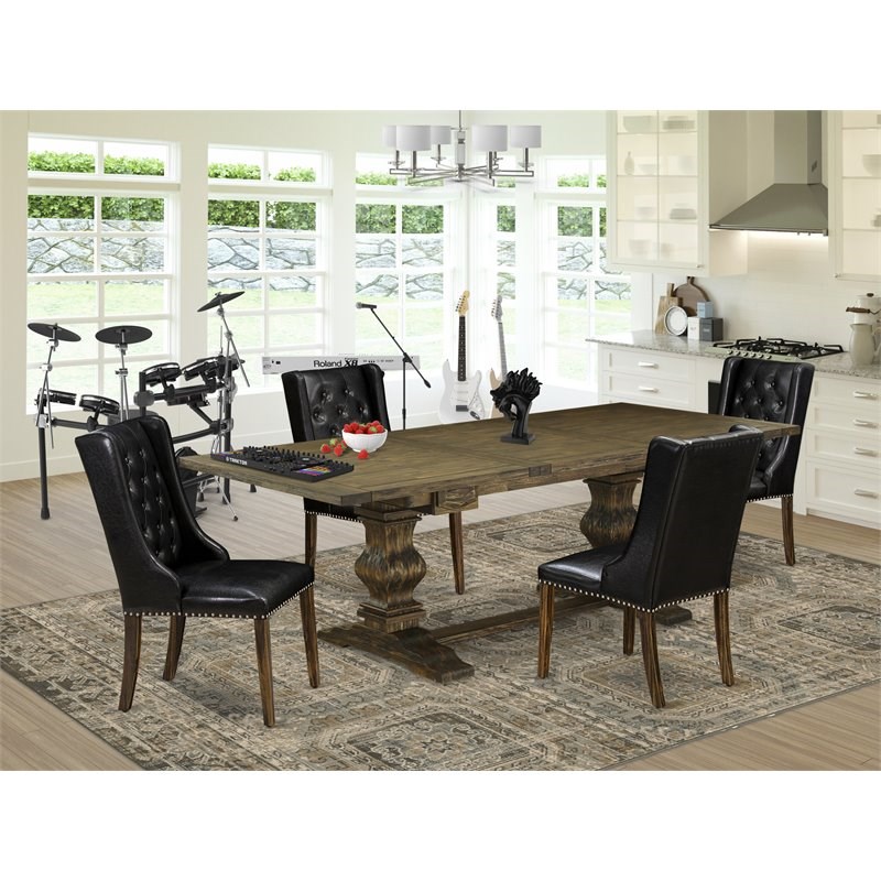 East West Furniture Lassale 5-piece Wood Dining Room Set in Jacobean Brown