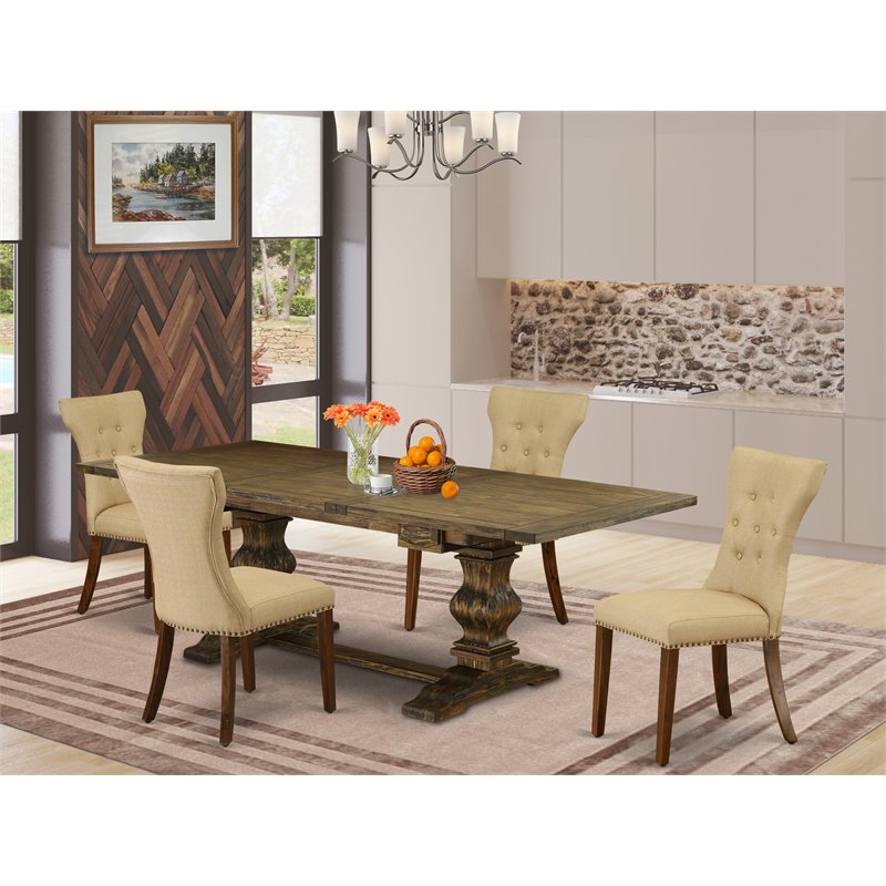East West Furniture Lassale 5-piece Wood Dining Table and Chair Set in Brown