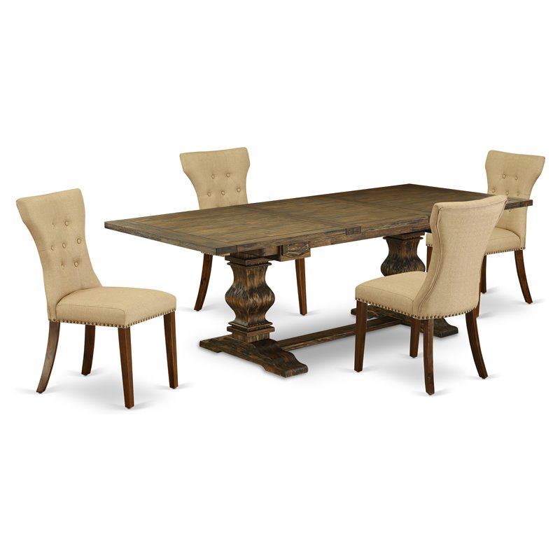 East West Furniture Lassale 5-piece Wood Dining Table and Chair Set in Brown