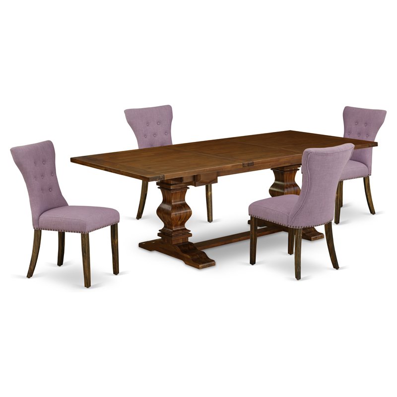 East West Furniture Lassale 5-piece Wood Dining Set in Walnut/Brown Green