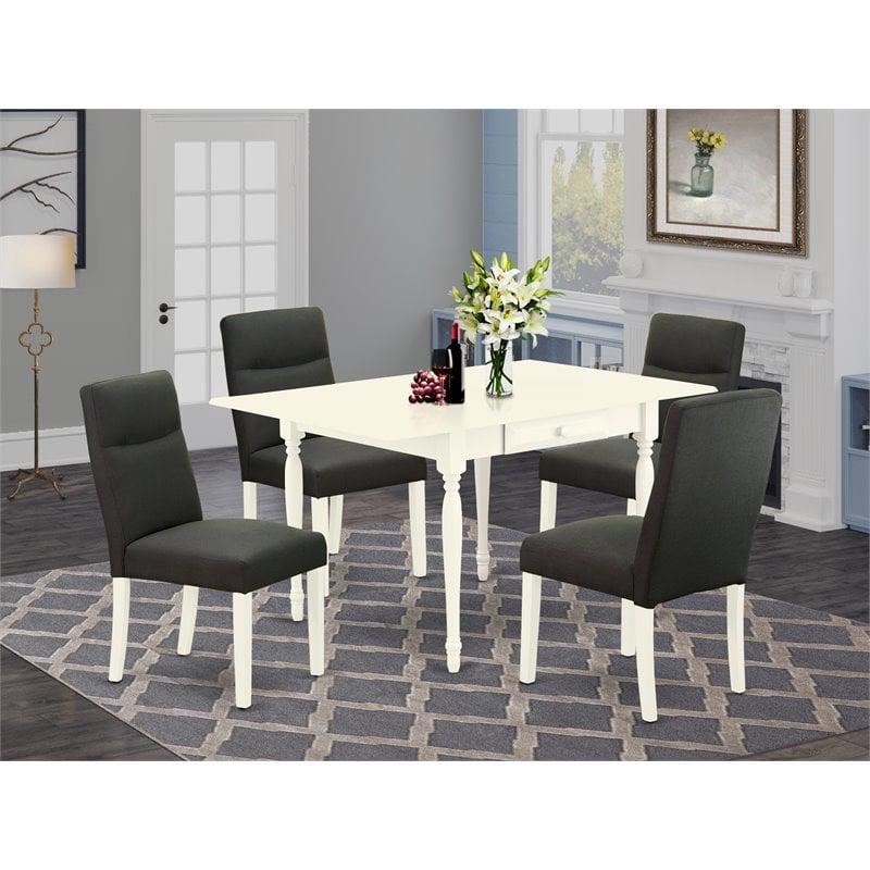 East West Furniture Monza 5-piece Wood Dining Set in White/Dark Gotham Gray