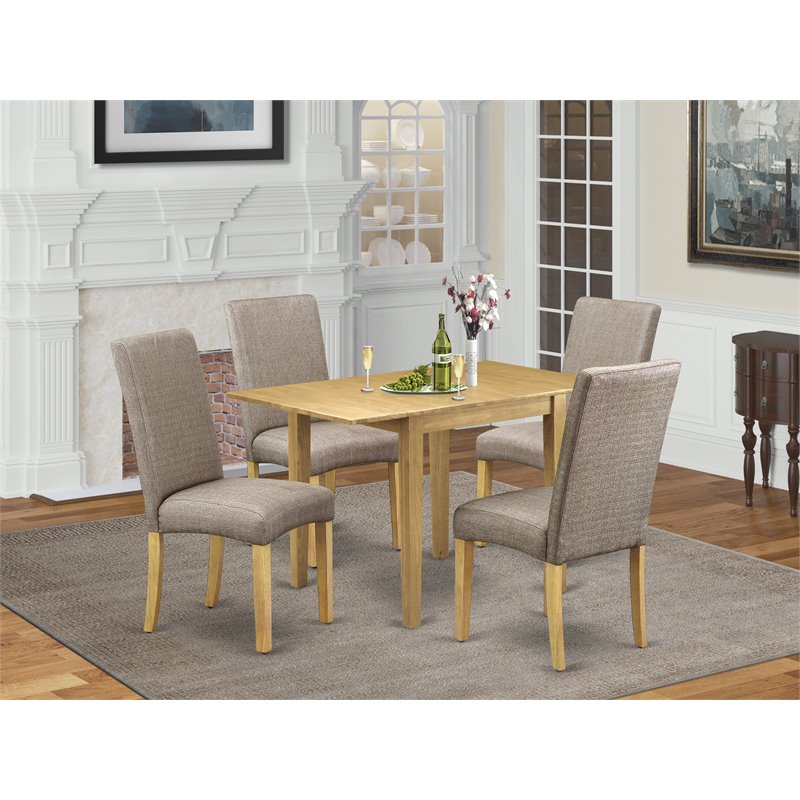 East West Furniture Norden 5-piece Wood Dining Set in Oak/Dark Khaki