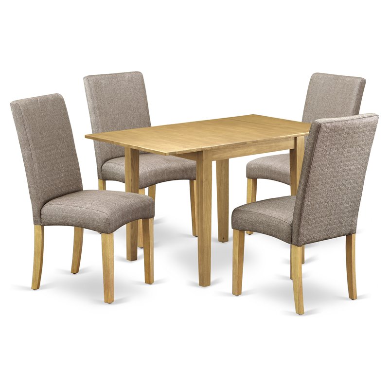 East West Furniture Norden 5-piece Wood Dining Set in Oak/Dark Khaki