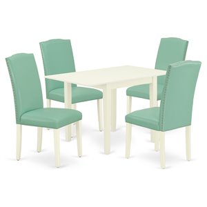 East West Furniture Norden 5-piece Wood Dining Table Set in Linen White