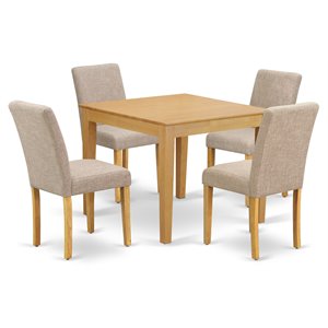 East West Furniture Oxford 5-piece Wood Dining Set in Oak/Light Fawn