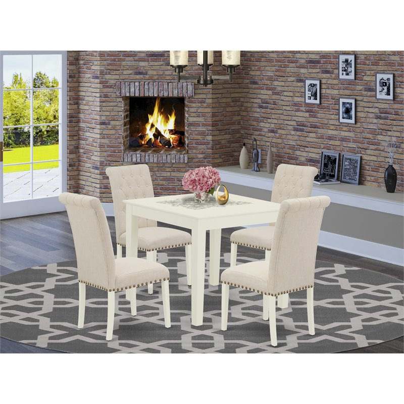 East West Furniture Oxford 5-piece Wood Dining Set in Linen White/Light Beige