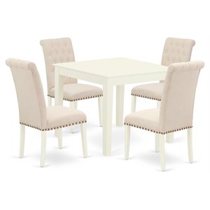 East West Furniture Oxford 5-piece Wood Dining Set in Linen White/Light Beige