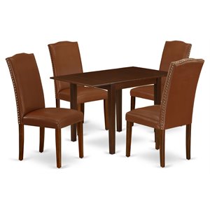 East West Furniture Norden 5-piece Wood Dining Table Set in Mahogany