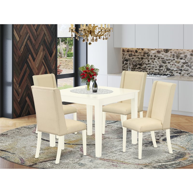 East West Furniture Oxford 5-piece Wood Dining Set in Linen White