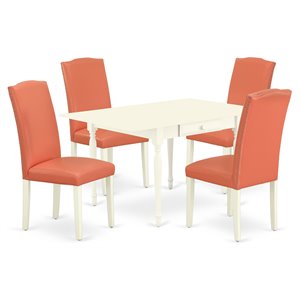 East West Furniture Monza 5-piece Wood Kitchen Set in Linen White