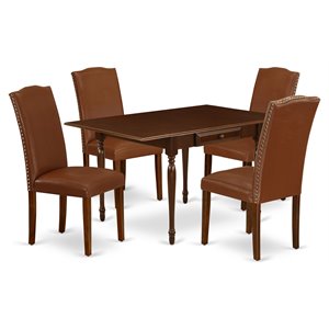 East West Furniture Monza 5-piece Wood Dining Room Set in Mahogany