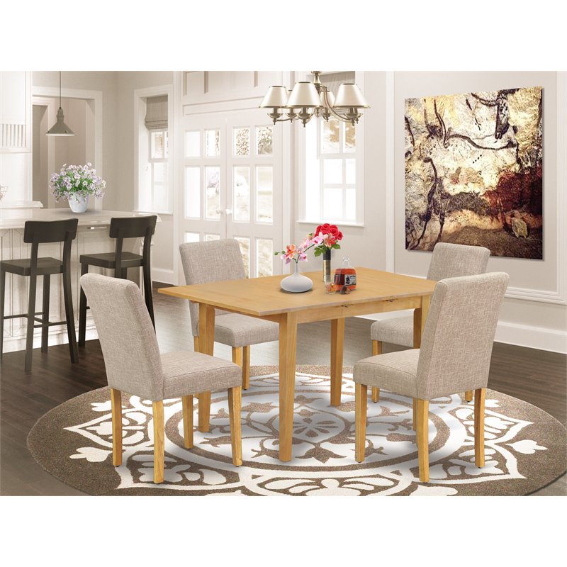 East West Furniture Norfolk 5-piece Wood Dining Set in Oak/Light Fawn