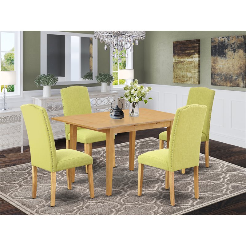 East West Furniture Norfolk 5-piece Wood Dining Set in Oak/Limelight