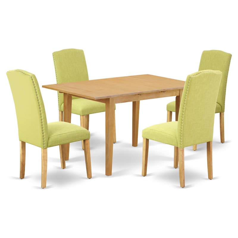 East West Furniture Norfolk 5-piece Wood Dining Set in Oak/Limelight