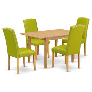 East West Furniture Norfolk 5-piece Wood Dining Set in Oak/Autumn Green