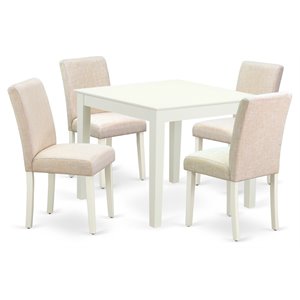 East West Furniture Oxford 5-piece Wood Dining Set with Fabric Seat in White