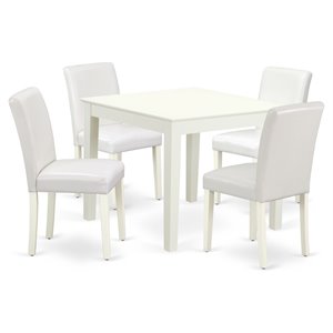 East West Furniture Oxford 5-piece Wood Dining Set with Leather Seat in White