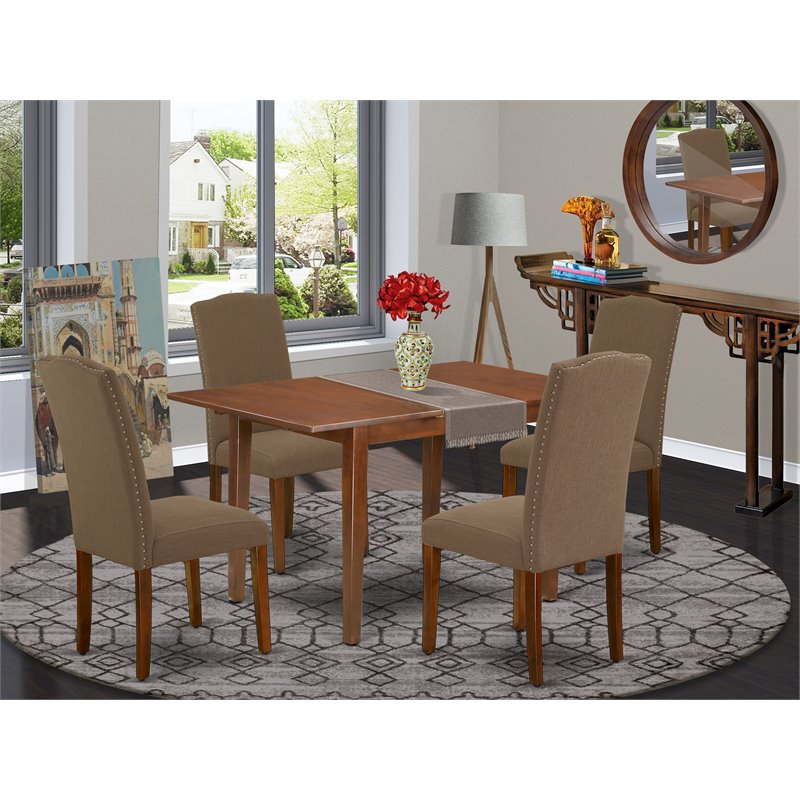 East West Furniture Picasso 5-piece Wood Dining Set in Mahogany/Dark Coffee