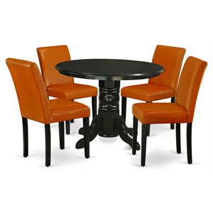 East West Furniture Shelton 5-piece Wood Dining Set in Black/Baked Bean