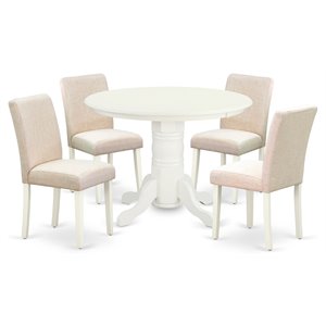 East West Furniture Shelton 5-piece Wood Dining Set with Fabric Seat in White