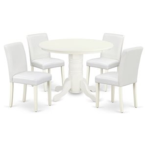East West Furniture Shelton 5-piece Wood Dining Set with Leather Seat in White