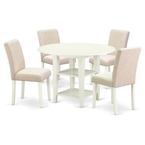 East West Furniture Sudbury 5-piece Wood Dining Set with Fabric Seat in White