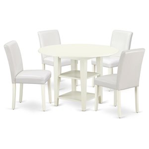 East West Furniture Sudbury 5-piece Wood Dining Set with Leather Seat in White