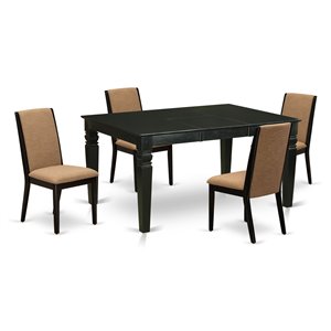 East West Furniture Weston 5-piece Wood Dining Room Table Set in Black