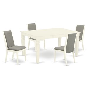 East West Furniture Weston 5-piece Wood Dining Room Table Set in Linen White