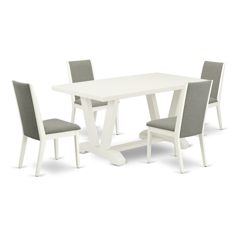 East West Furniture V-Style 5-piece Wood Dining Set with Cushion Seat in White