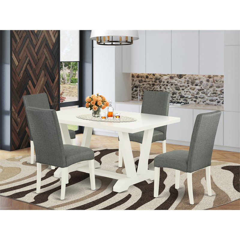 East West Furniture V-Style 5-piece Wood Dining Set in Gray Finish