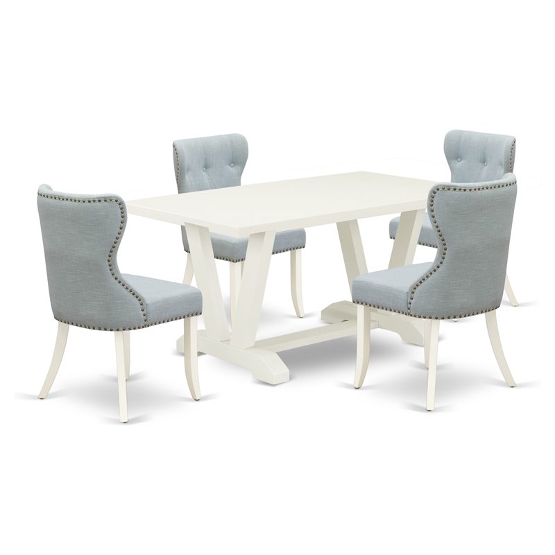 East West Furniture V-Style 5-piece Wood Dining Table and Chair Set in White