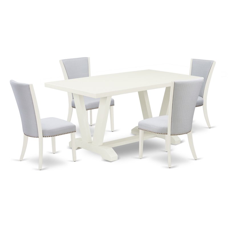 East West Furniture V-Style 5-piece Wood Kitchen Table and Chair Set in White