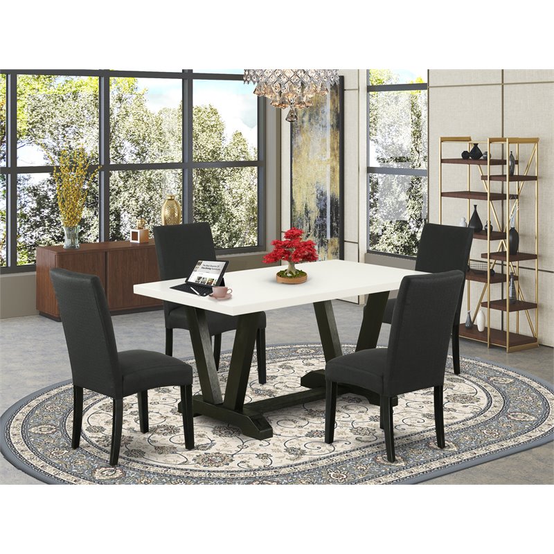 East West Furniture V-Style 5-piece Wood Dining Room Set in White/Black