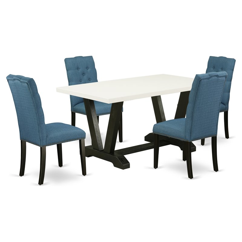East West Furniture V-Style 5-piece Wood Dining Room Set in Black