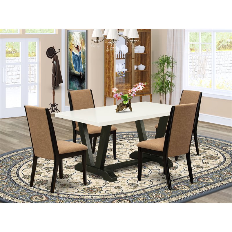 East West Furniture V-Style 5-piece Wood Dining Room Table Set in Black