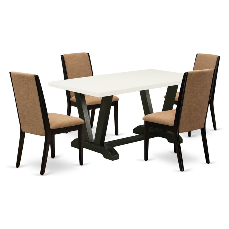East West Furniture V-Style 5-piece Wood Dining Room Table Set in Black