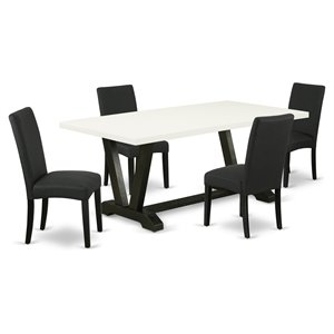 East West Furniture V-Style 5-piece Wood Dining Set in White/Black