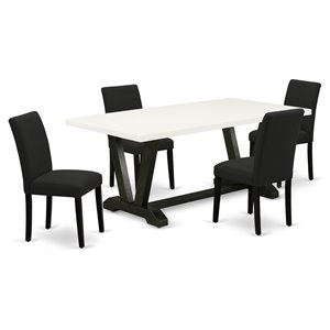 East West Furniture V-Style 5-piece Wood Kitchen Table Set in Black
