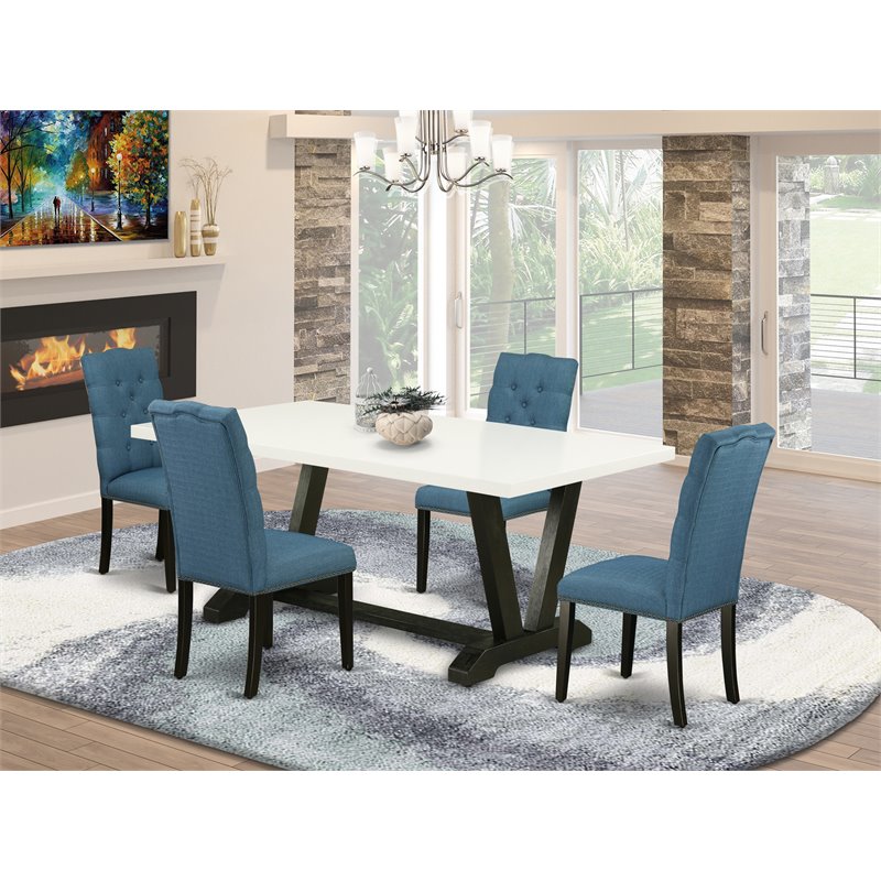 East West Furniture V-Style 5-piece Wood Dining Table and Chair Set in Black