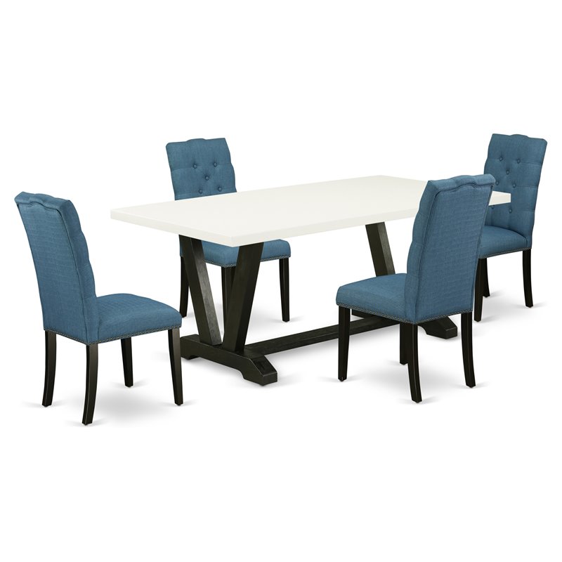 East West Furniture V-Style 5-piece Wood Dining Table and Chair Set in Black