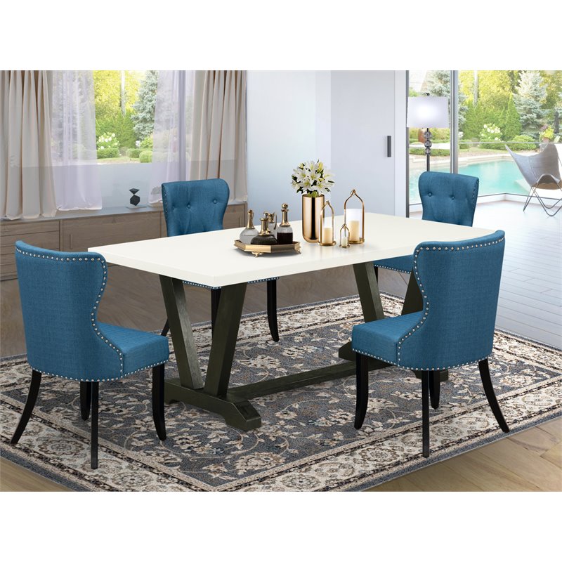 East West Furniture V-Style 5-piece Wood Dining Set in White and Black