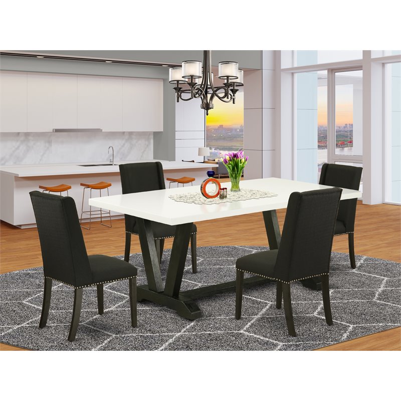 East West Furniture V-Style 5-piece Wood Table and Dining Chair Set in Black
