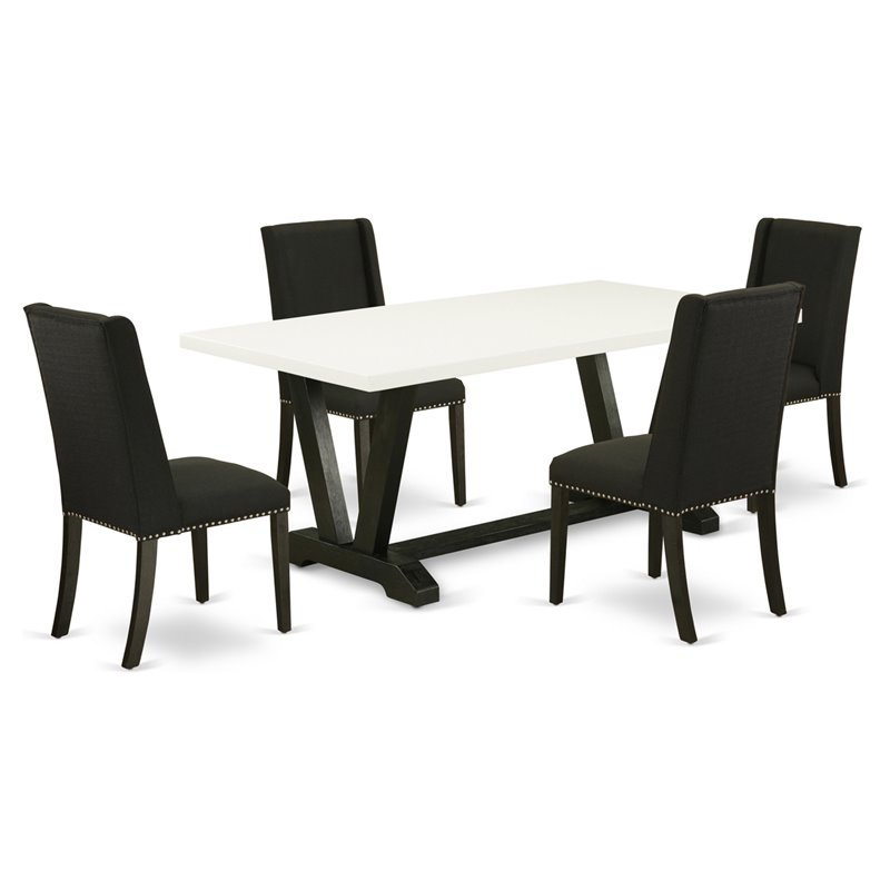 East West Furniture V-Style 5-piece Wood Table and Dining Chair Set in Black
