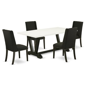 East West Furniture V-Style 5-piece Wood Table and Dining Chair Set in Black