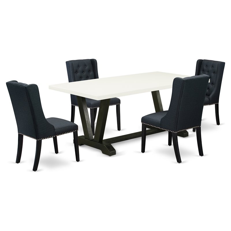 East West Furniture V-Style 5-piece Wood Table and Dining Chairs in Black