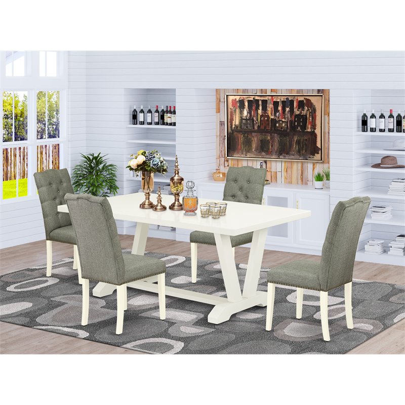 East West Furniture V-Style 5-piece Dining Set with Rectangular Table in White