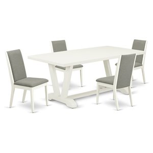 East West Furniture V-Style 5-piece Dining Set with Stylish Back in White