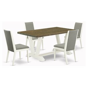 East West Furniture V-Style 5-piece Wood Dining Set in Wire Brushed White
