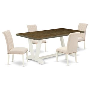 East West Furniture V-Style 5-piece Dining Set with Fabric Seat in Linen White